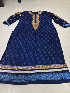 Royal Blue Embroidered Kurta with Intricate Gold N