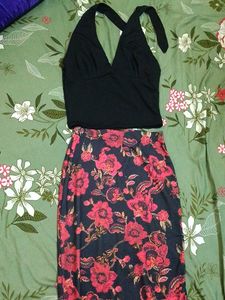 Floral Maxi Skirt with Halter Top Set