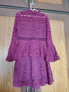 Elegant Maroon Lace Bell Sleeve Dress