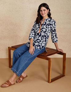 Navy Blue Floral Kurta Top