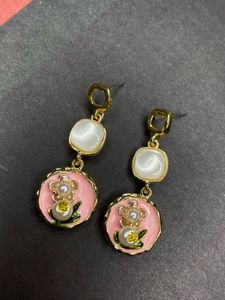 Enamel Floral Drop Earrings