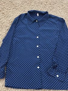 Blue Polka Dot Button-Up Shirt