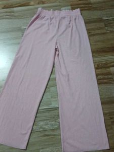 Pink Ribbed Wide Leg Pants