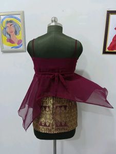 Exquisite Maroon Peplum top with golden mini skirt