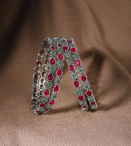 Set Of 4 Oxidised Pink & Green Stone Bangles (2.4)