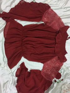 Maroon Lace Sleeve Top
