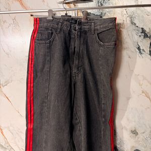 Women's Charcoal Jeans with Red Stripe