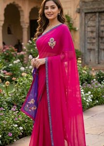 Vibrant Pink Embroidered Saree