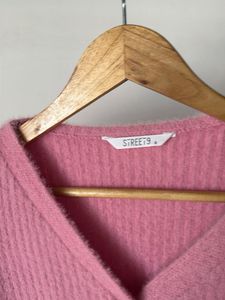 Pink Cropped Fuzzy Cardigan