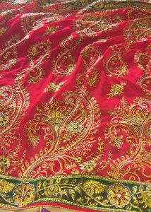 Elegant Red &amp; Green Embroidered Saree with bilauj