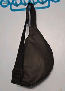 Black Leather Sling Chest Bag