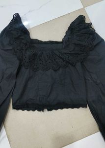 Black Puff Sleeve Square Neck Top