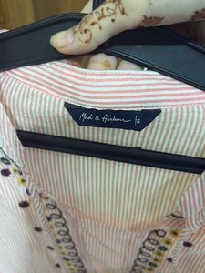 mast &amp; harbour Pink Striped Embroidered Kurta