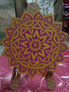Handmade Mandala Decor Piece with wooden stand