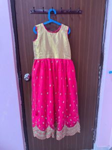 Beautiful Pink & Gold Long Frock