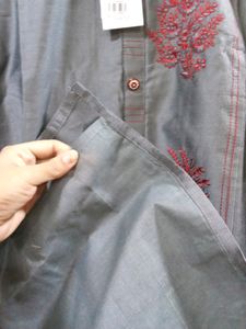 New Grey Mahroon Kurti Churidar Dupatta Set