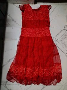 Red net work gown for party