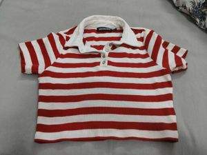 Red and White Striped Polo Shirt