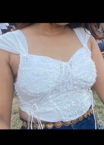 Chic White Textured Corset Top