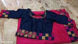 Vibrant Pink Saree with Blue Blouse