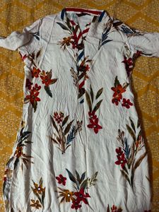 White Floral Print Kurta