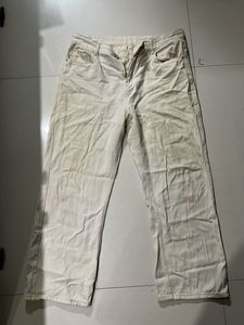 Cream Wide Leg Jeans