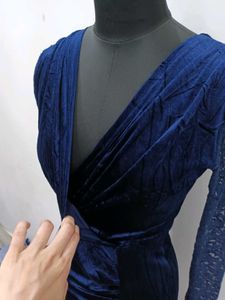 Elegant Navy Velvet Lace Dress