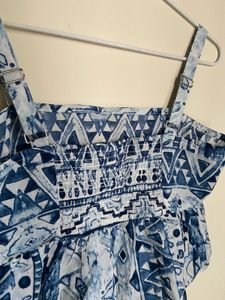 Blue Geometric Print Peplum Top