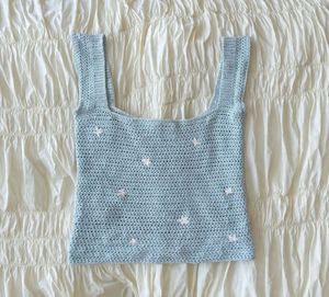 Crochet Knit Tank Top with Daisy Detail