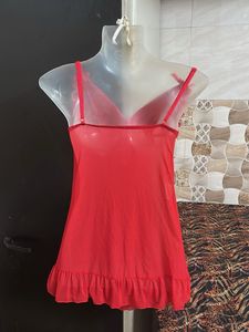 Red nighty with floral detail