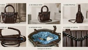 Women's Dark Brown Pleated Mini Satchel Handbag wi