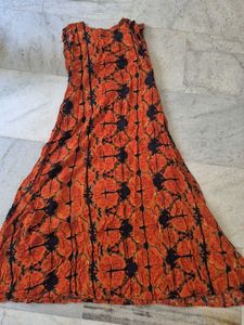 Stylish Orange &amp; Black Printed gown