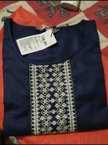 Embroidered Navy Blue Kurta