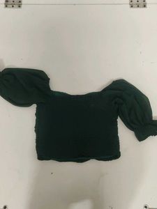 Chic Dark Green Puff Sleeve Top