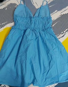 Blue Smocked Sundress, v neck with adjustable stra