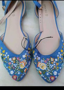 Colourful Floral Blue Ballerina Shoes - UK 7