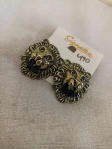 Gold Lion Head Stud Earrings