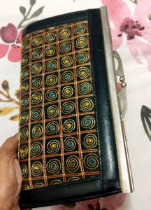 Embroidered Clutch with Metallic Clasp