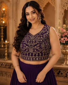 XL Purple Embroidered Lehenga Set