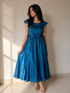 Elegant Teal Party Dress with Embellishments