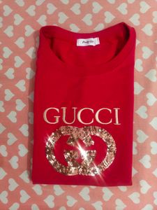 Red Gucci Sequin Logo T-Shirt