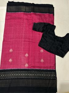 Pink Saree with Black Blouse
