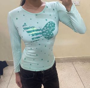 Fitted &amp; Y2K teal butterfly Top(Combo)