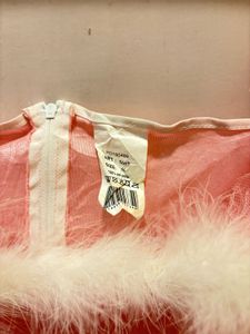 Elegant Pink Ruffled Tulle Fur Trim Dress