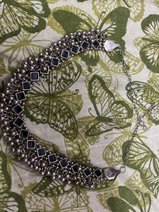 Silver Oxidized Choker Necklace