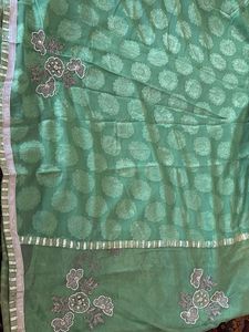 Green Embroidered Saree with attached blouse Piece