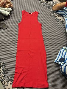 Sleek Red Ribbed Tank Dress