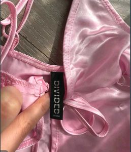 Pink Satin Tie-Detail Crop Top