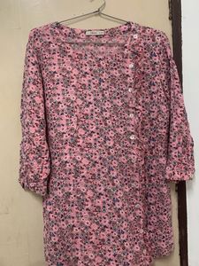 Pink Floral Print Button-Up Top