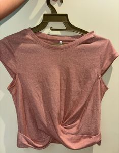 Rose sparkly Twist-Knot Short Sleeve Top